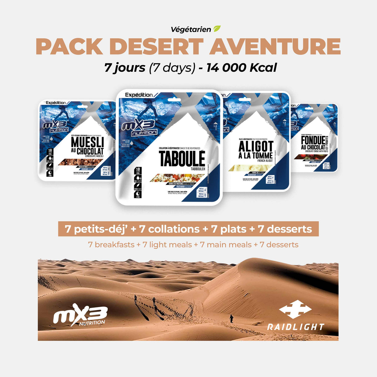 Pack 7 días desierto vegetariano 14 000 Kcal - MX3