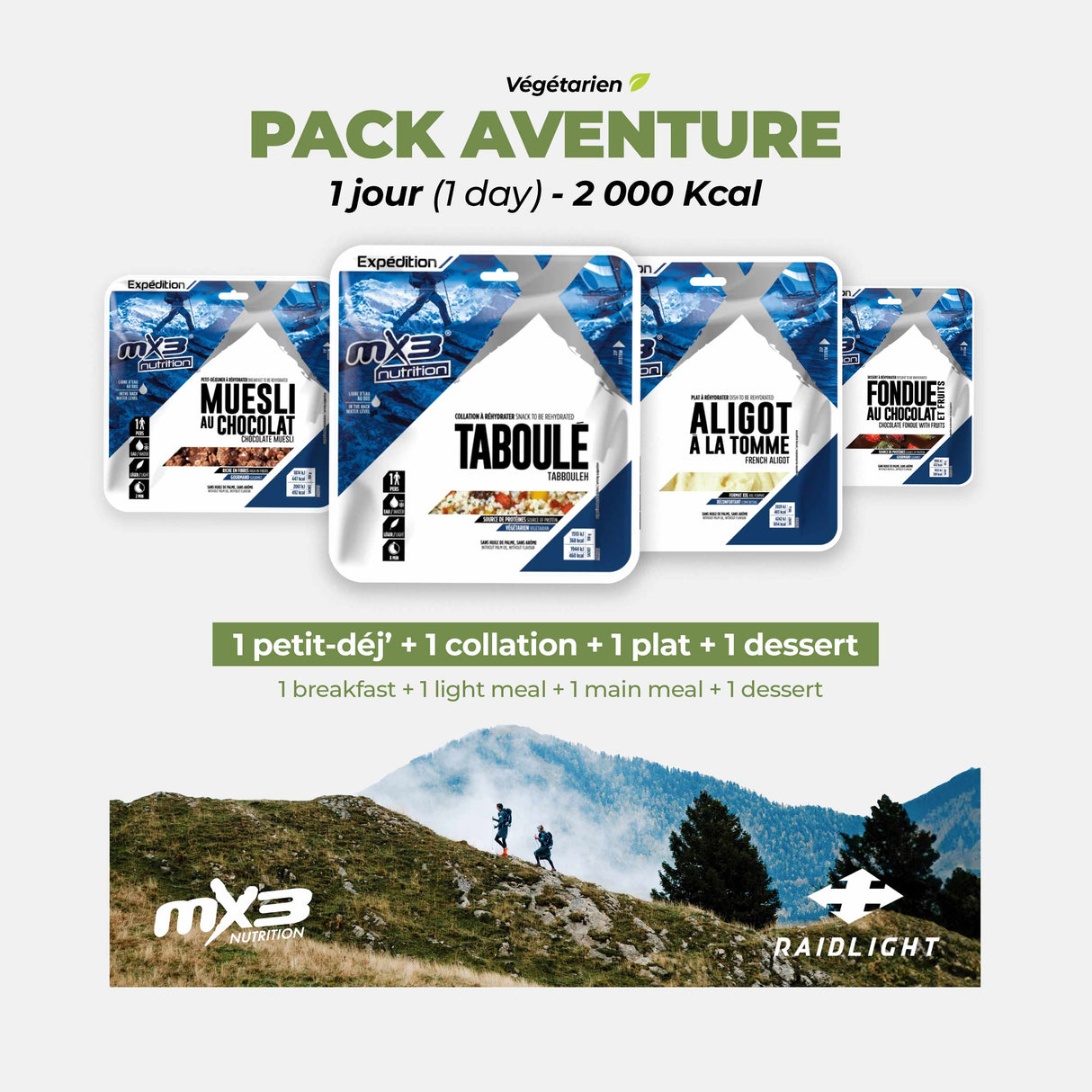 Pack 24 horas aventura vegetariano 2 000 Kcal - MX3